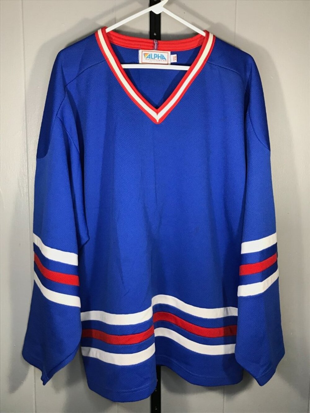 Vtg Alpha Sportswear Blank Team USA color Hockey Jersey Sweater sz XXL Made USA